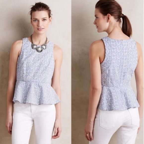 Anthropologie Tops - HD in Paris blue/white striped eyelet peplum top